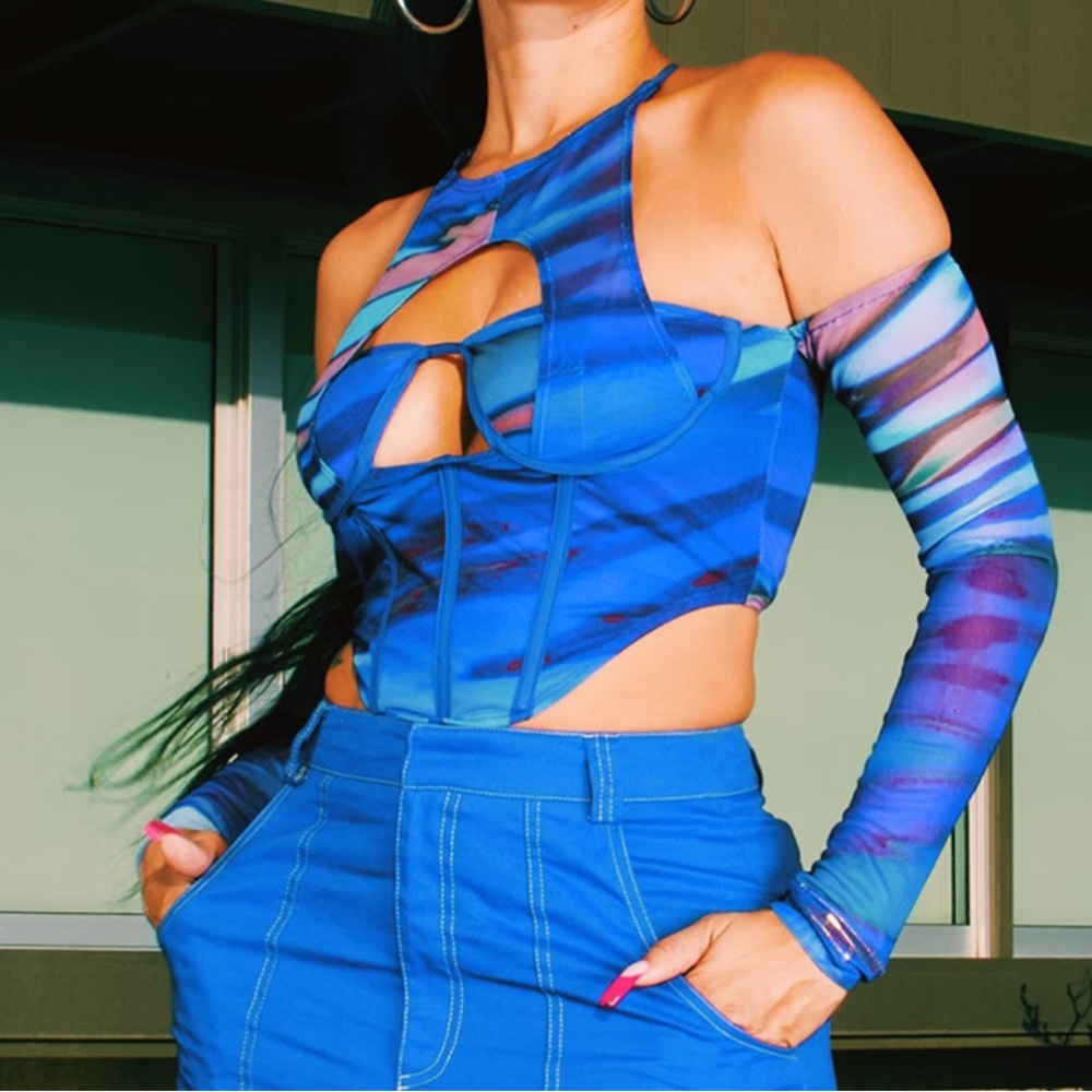 NWT- PLT blue abstract corset - Picture 2 of 8
